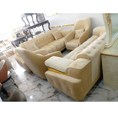 QUALITY DESIGNED LIGHT BROWN SOFA CHAIRS  (WITHOUT CENTER TABLE & SIDE STOOLS) - AVAILABLE (SETIN)