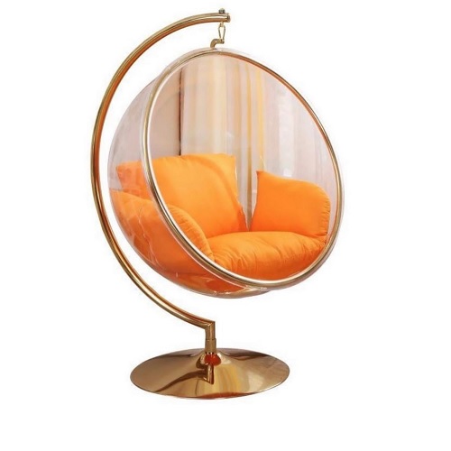 QUALITY DESIGNED ROUND GOLDEN SWING CHAIR WITH ORANGE CUSHION - AVAILABLE (CHILU)