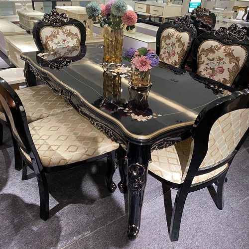 QUALITY DESIGNED ROYAL BLACK & CREAM DINING TABLE WITH 6 CHAIRS  - AVAILABLE (SAINT)