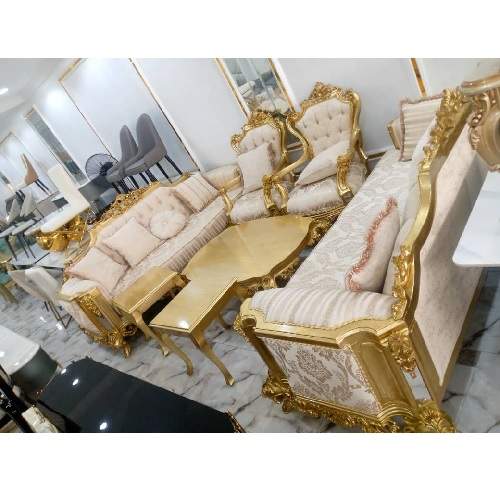 QUALITY DESIGNED ROYAL CREAM & GOLD 7 SEATERS SOFA CHAIRS -AVAILABLE (SETIN)