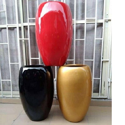 RED, BLACK AND GOLD OVAL FLOWER POTS WITHOUT FLOWER (PGV) - Large