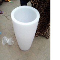 WHITE PLASTIC FLOWER POT WITH ROUND BASE & TOP (ONYF) - Large