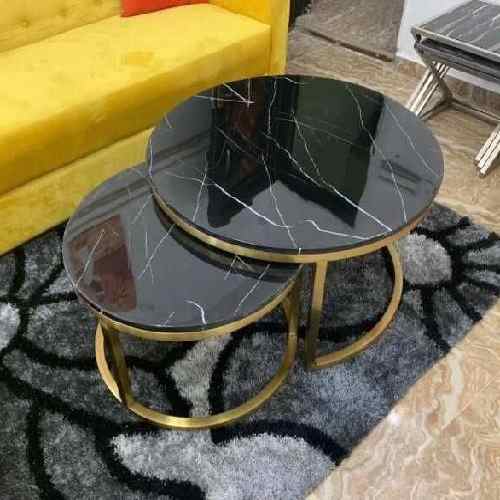 QUALITY DESIGNED 2 PIECES BLACK ROUND MARBLE TOP CENTER TABLE - AVAILABLE (SAINT)