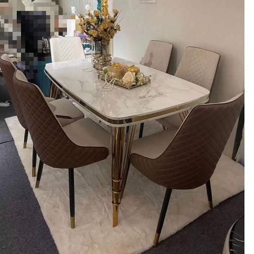 QUALITY DESIGNED BROWN & WHITE DINING TABLE WITH 6 CHAIRS - AVAILABLE (CHILU)