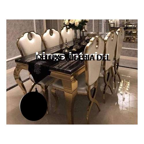 Exquisite Gold Marble Dinning With 8 Chairs 