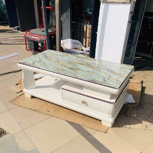 QUALITY DESIGNED WHITE & BROWN MARBLE TOP CENTER TABLE WITH DRAWER -AVAILABLE (SATEC)