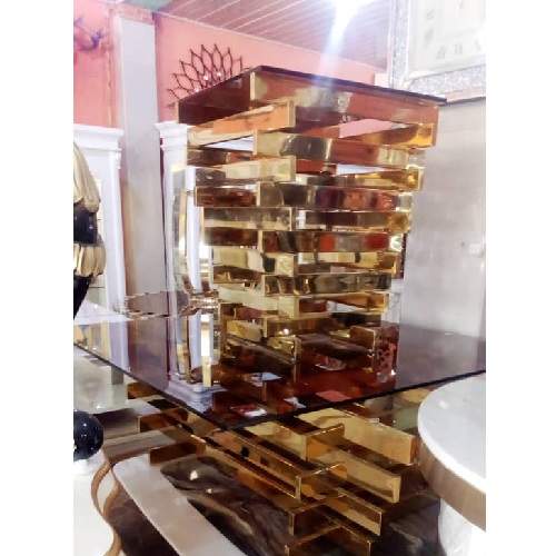 QUALITY DESIGNED SQUARE GLASS TOP & GOLDEN SQUARE BASE CENTER TABLE CHAIR - AVAILABLE (CHIN