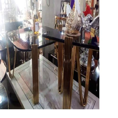 QUALITY DESIGNED BLACK & GOLDEN FRAME CENTER TABLE & SIDE STOOLS - AVAILABLE (CHIN)