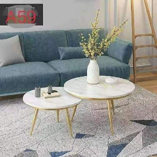 QUALITY DESIGNED WHITE ROUND MARBLE TOP CENTER TABLE WITH 3 LEGS & 2 SIDE STOOLS - (JAFU)