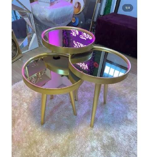 QUALITY DESIGNED 3 GOLD GLASS TOP CENTER TABLE   -AVAILABLE (ZIDFU)