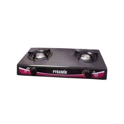 Pyramid| Gas Cooker Stove With Two Burners, Black, Silver- (N)