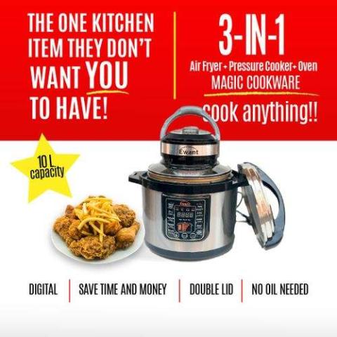 Veronica 10 Litre Air Fryer/Instant Pot Pressure Cooker - Double Lid -3 in 1 (N)