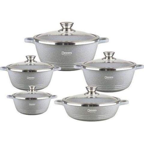 Dessini | Non-Stick Granite Cookware Set 10-Piece, Grey- (N)