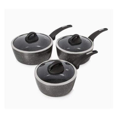 Tower Forged Aluminium 3 Piece Saucepan Set With Glass Lids- (N)