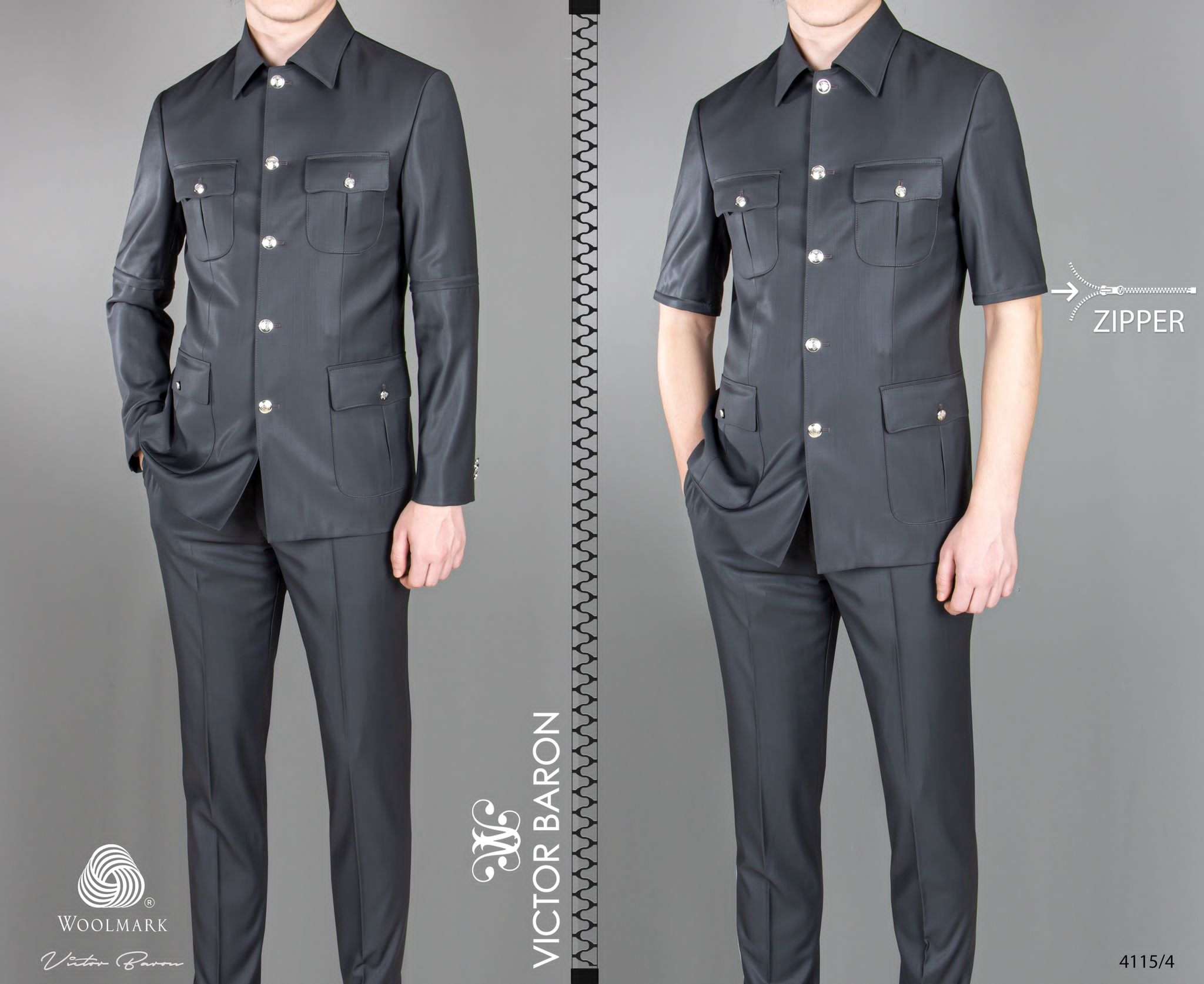 EXECUTIVE BLACK SUIT (short sleeve) WITH COLLAR AND GOLDEN BUTTON [SWNL]