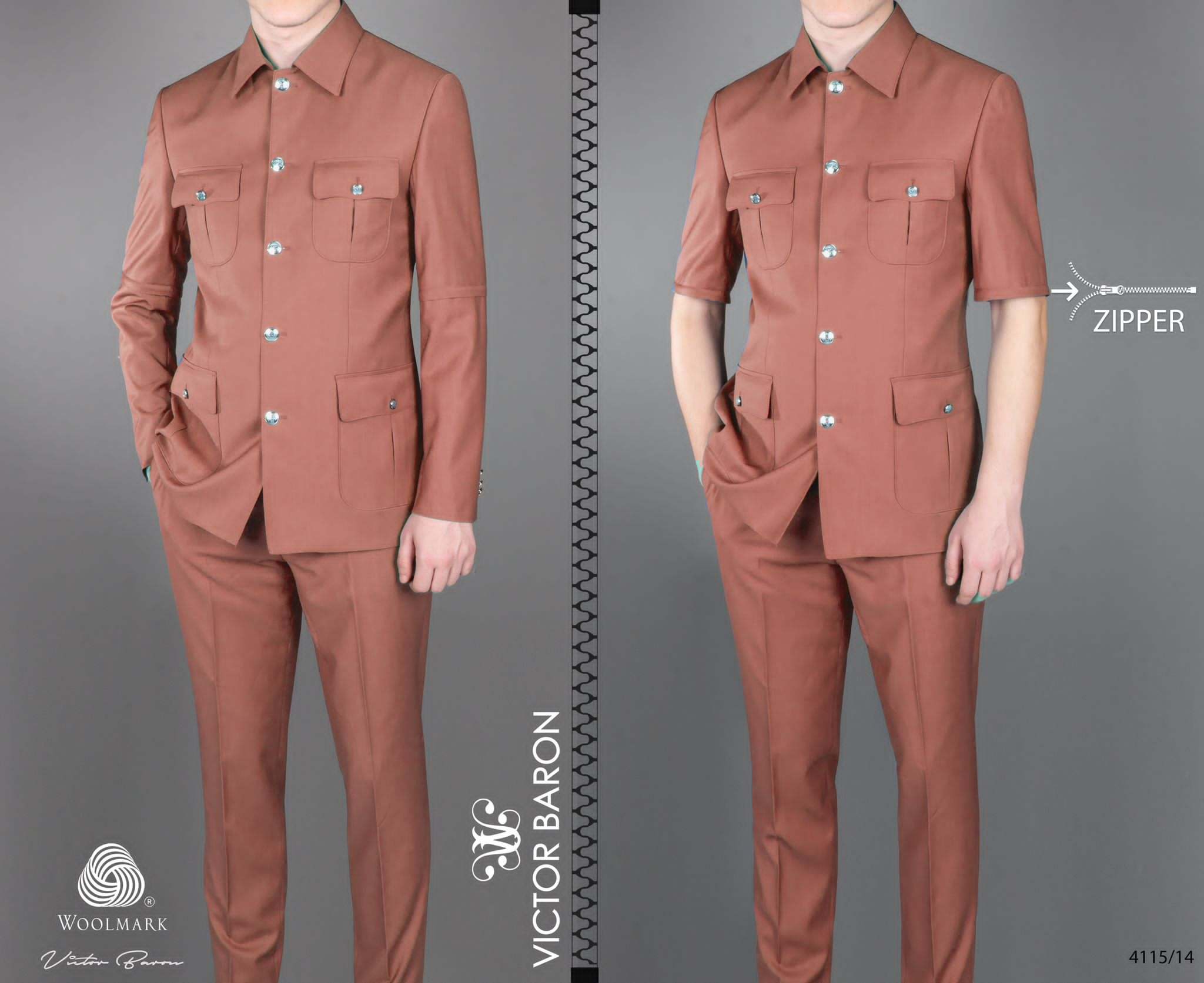 EXECUTIVE LIGHT GREEN LONGSLEEVE AND SHORTSLEEVE SUIT WITH COLLAR AND GOLDEN BUTTON