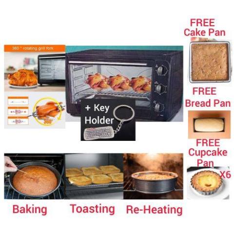 Eurosonic|80 Ltr -Bake + Grill+ Re-Heat +Rotisserie Function Oven + FREE Baking Pans + Cupcake Pans + Key Holder [N]