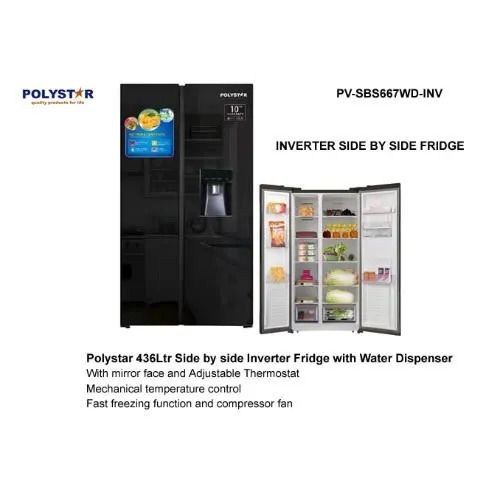 Polystar Refrigerator/ Side By Side Inverter With Water Dispenser/ Glass Door -PV-SBS667WD-INV