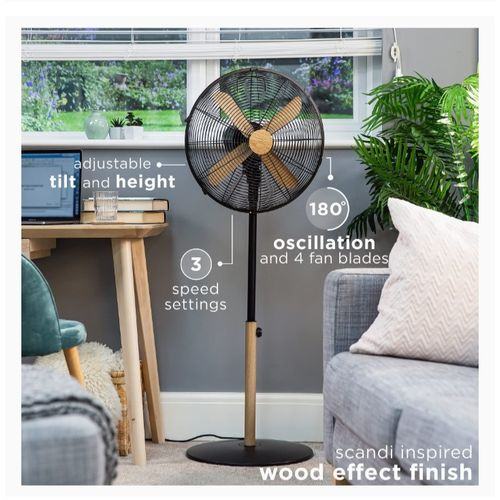 Russell Hobbs | 16" Scandi Pedestal Fan With Oak Effect - 60W- (N)