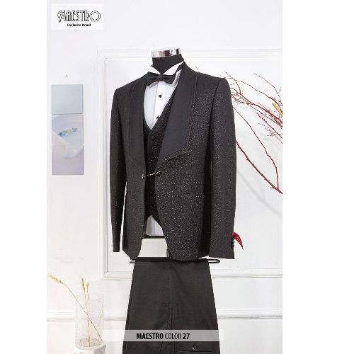 EXQUISITE DARK GREY AND BLACK CEREMONIAL THREE PIECES TURKEY SUIT WITH BLACK BUTTONS | AVAILABLE IN ALL SIZES (SWNL) (N)