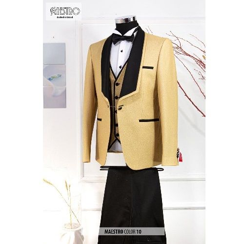 EXQUISITE LIGHT BROWN AND BLACK CEREMONIAL THREE PIECES TURKEY SUIT WITH BLACK BUTTONS | AVAILABLE IN ALL SIZES (SWNL) (N)