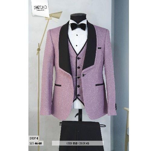 EXQUISITE LIGHT PURPLE AND BLACK CEREMONIAL THREE PIECES SUIT WITH BLACK BUTTONS | AVAILABLE IN ALL SIZES (SWNL) (N)