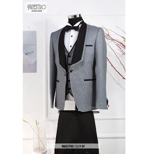 EXQUISITE DARK GREY AND BLACK CEREMONIAL THREE PIECES TURKEY SUIT WITH BLACK BUTTONS | AVAILABLE IN ALL SIZES (SWNL) (N)