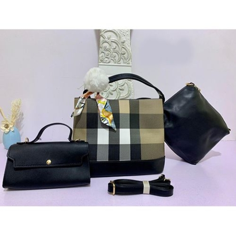 WOMEN'S LUXURY 3 PIECE HAND BAG WITH SHOULDER LOCK