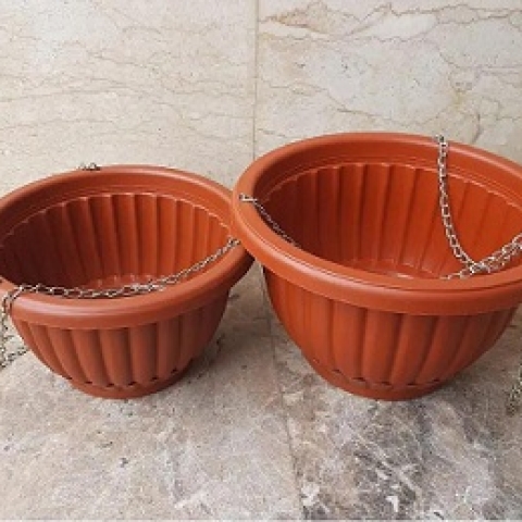 DARK ORANGE ROUND HANGING PLASTIC POTS (PEGLO) - Large