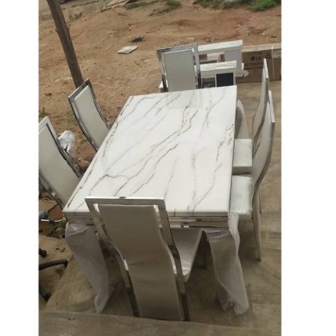 QUALITY DESIGNED WHITE MARBLE DINING TABLE WITH 6 CHAIRS - AVAILABLE (MOBIN) 
