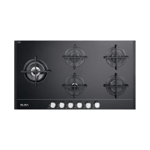 Elba Hob | ELIO95-565CG Built-In-Gas On Glass Hob, 5 Gas Burners, Stainless Steel with Electronic Ignition