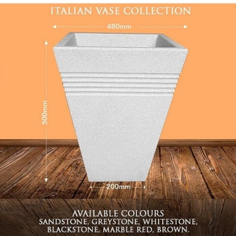 ITALIAN FLOWER VASE (WHITESTONE) BY 480MM X 500MM X 200MM WITH SQUARE BASE (ONYF) - Large