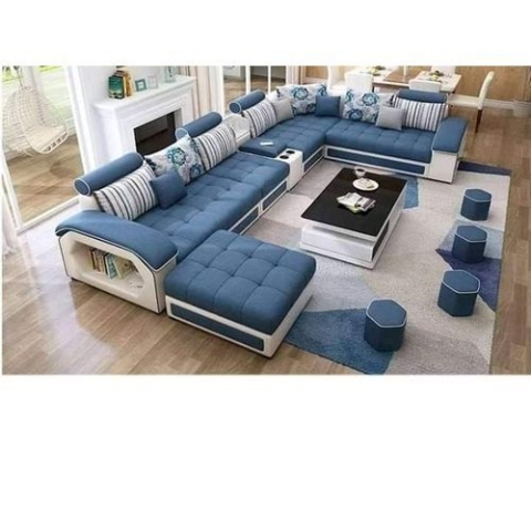 Mak Bento Blue Modular Sectional Sofa+Table - XLarge