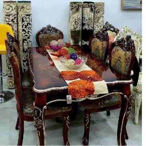 QUALITY DESIGNED BROWN WOODEN DINING SET WITH 6 CHAIRS - AVAILABLE (MOBIN)