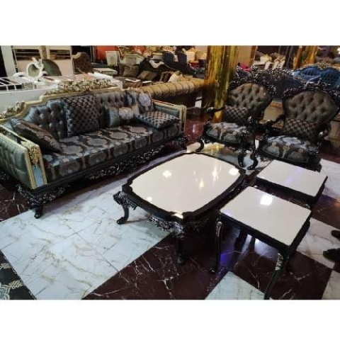 QUALITY 7 SEATERS SOFAS & CENTER TABLE & 2 SIDE STOOLS