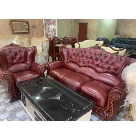 QUALITY 7 SEATERS WINE LEATHER SOFA WITHOUT CENTER TABLE (EKIN)