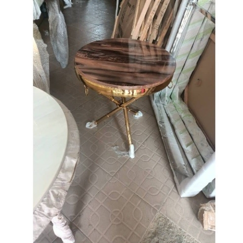 QUALITY DESIGNED BROWN MARBLE ROUND SIDE STOOL - AVAILABLE (MOBIN)