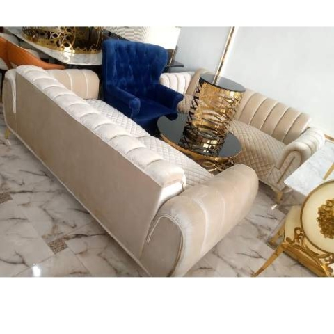 QUALITY DESIGNED CREAM SOFA CHAIRS  (WITHOUT CENTER TABLE & SIDE STOOLS) - AVAILABLE (SETIN)