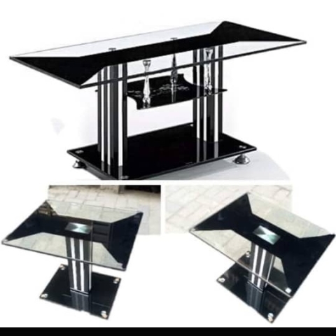 QUALITY DESIGNED GLASS CENTER TABLE & 2 SIDE STOOLS - AVAILABLE (MOBIN) 