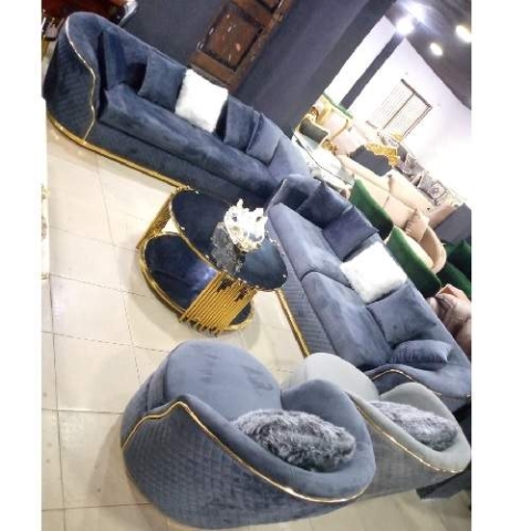 QUALITY DESIGNED LIGHT BLUE 7 SEATERS SOFA CHAIRS (WITHOUT TABLE & STOOLS)-AVAILABLE (SETIN)