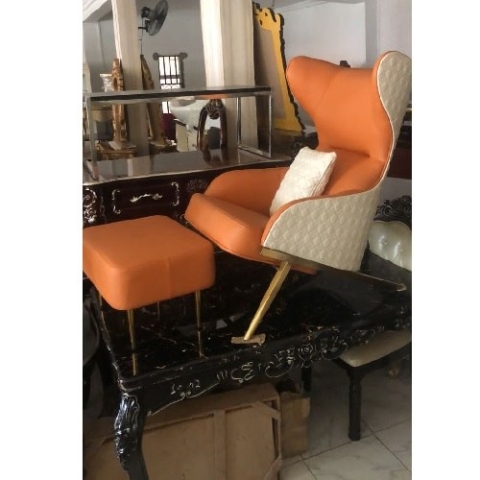 QUALITY DESIGNED ORANGE & CREAM RELAXATION CHAIR & STOOL - AVAILABLE (MOBIN)