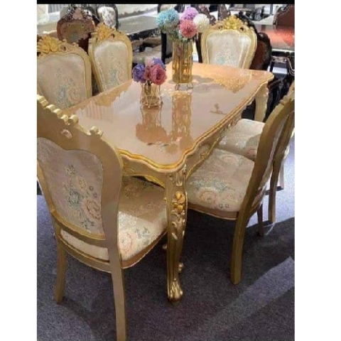 QUALITY DESIGNED ROYAL CREAM & GOLD DINING TABLE WITH 6 CHAIRS - AVAILABLE (SAINT)