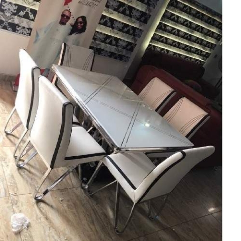 QUALITY DESIGNED WHITE  MARBLE TOP DINING TABLE WITH 6 CHAIRS  - AVAILABLE (SAINT)