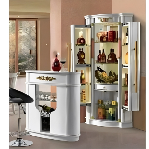 QUALITY DESIGNED WHITE WINE BAR & GLASS CABINET  AVAILABLE (MOBIN)