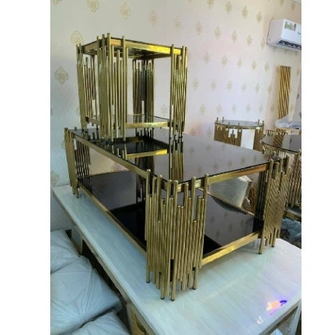 QUALITY RECTANGULAR BLACK & GOLD CENTER TABLE & SIDE STOOL - AVAILABLE (SOFU)