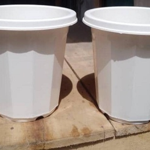 SMALL WHITE PLASTIC FLOWER POTS (PEGLO) - Large