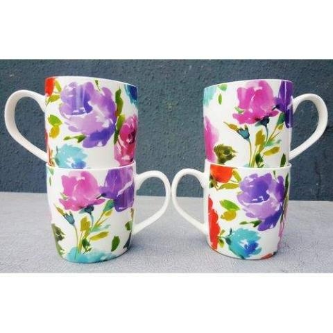 Sainsbury'S | Bold Floral Purple Mug – 4 Set- (N)