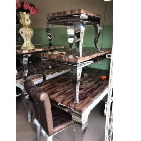 QUALITY DESIGNED BROWN CENTER TABLE WITH 6 CHAIRS - AVAILABLE (MOBIN)