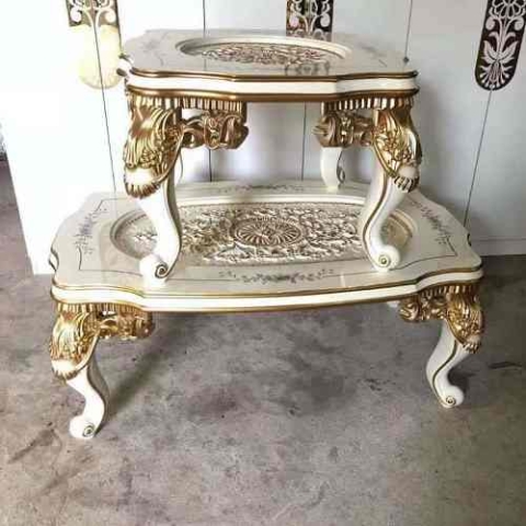 QUALITY DESIGNED WHITE & GOLD CENTER TABLE WITH 2 SIDE STOOLS - AVAILABLE (JAFU)