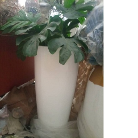 WHITE FIBRE FLOWER POT WITH ROUND BASE WITHOUT FLOWER (SWEN) - Large